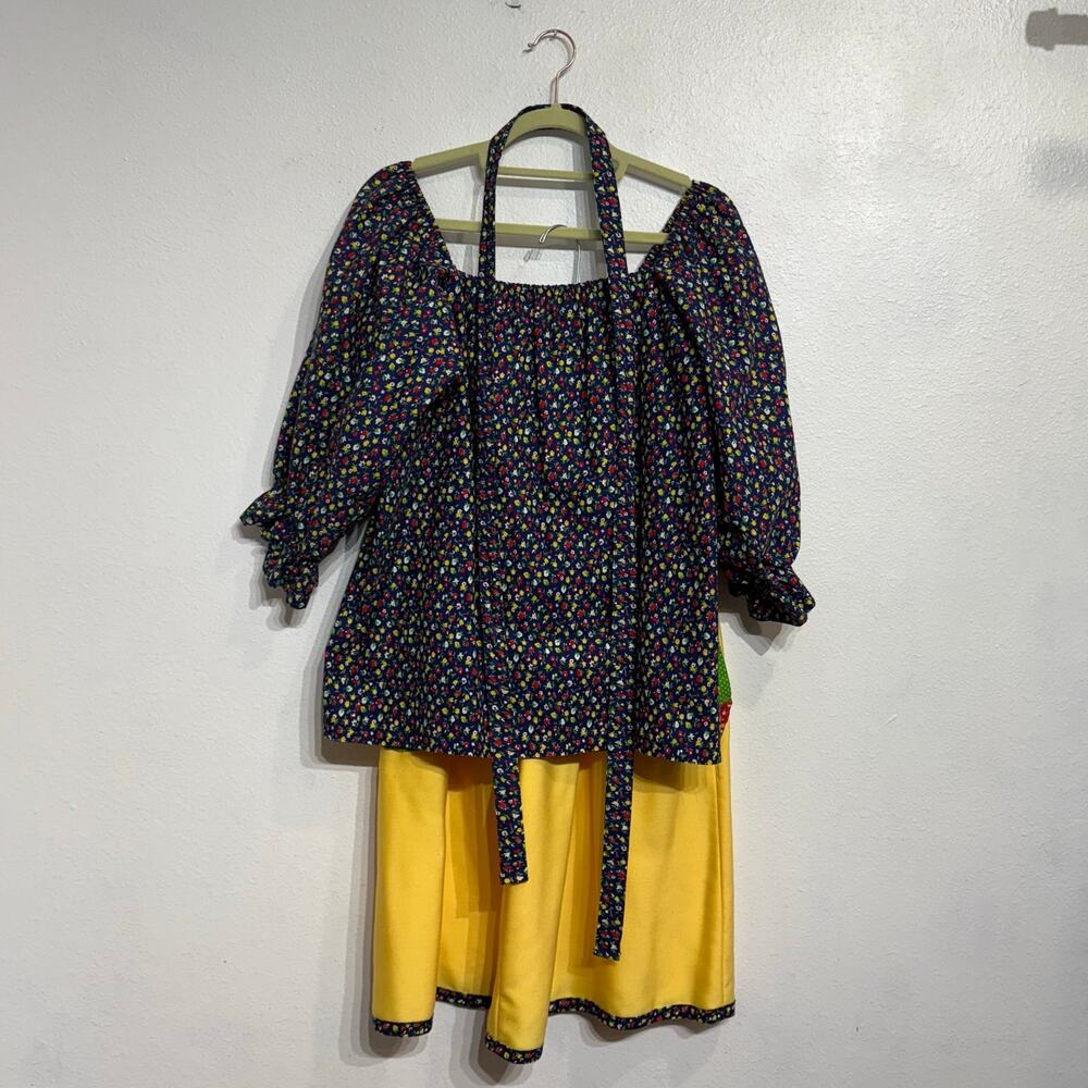 Mr Hank Blue Yellow Floral Patchwork Prairie 2 Piece Vintage Skirt Set Sz 12 - Picture 2 of 14